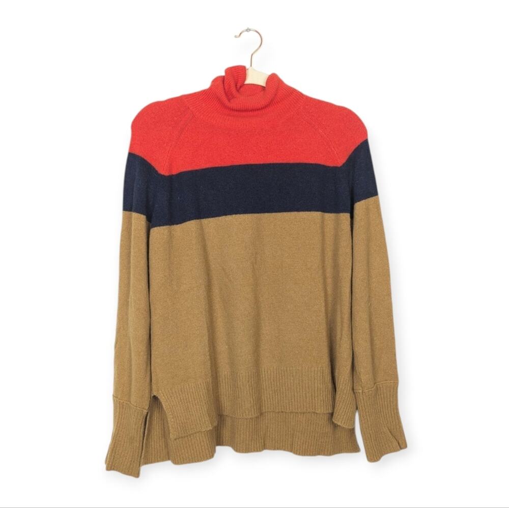 J. Crew Orange Color Block Wool Blend Mock Neck Sweater Size M